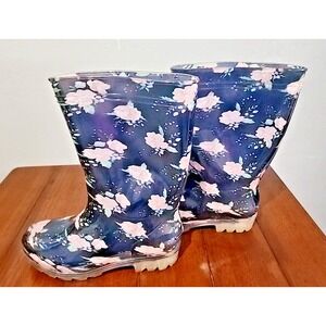 FLORAL Rubber Unbranded Mid Women's Rain Boots Round Toe Box SIZE 8